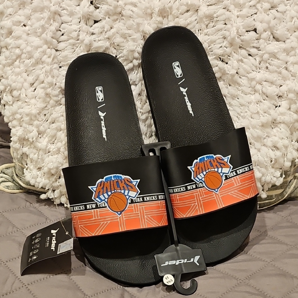 NY Knicks NBA Orange Black Slip-Ons Slides